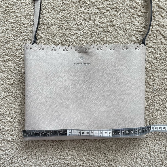 Nanette Lepore Scalloped Edge Studded Pebbled Grey Adjustable Strap Zipper Purse - Picture 15 of 16